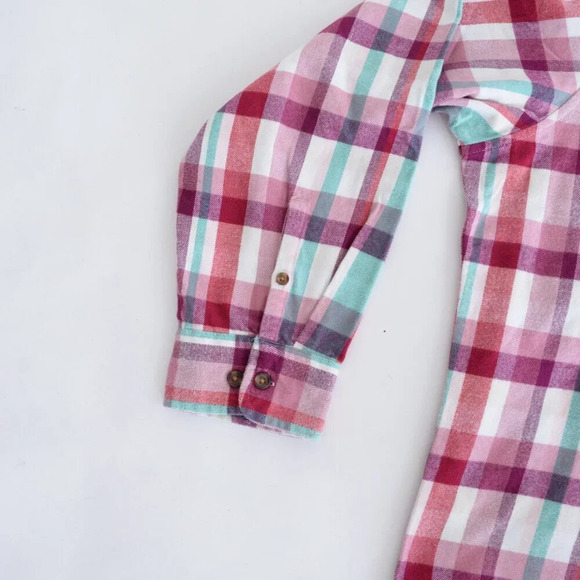 Lands' End Purple Teal Checker Pattern Button Down Traditional Fit Cotton Shirt - Picture 12 of 13